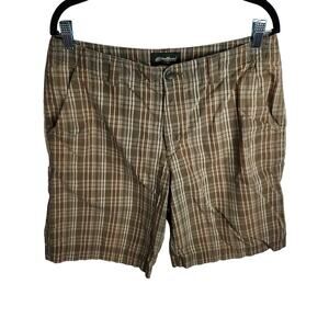 Eddie Bauer Plaid Cotton Shorts Men's Size 34‎ Brown White